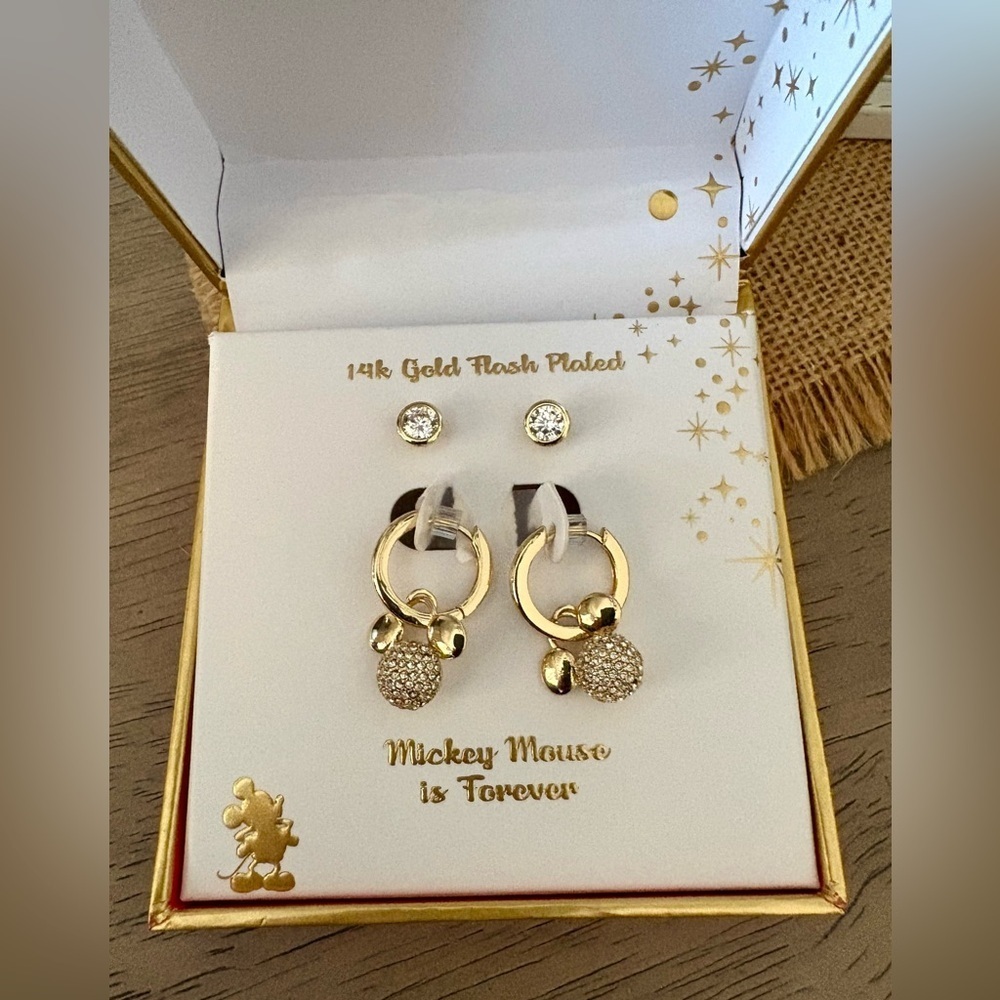 Disney Mickey Mouse Gold Plated Huggie Earrings Set - Picture 2 of 5